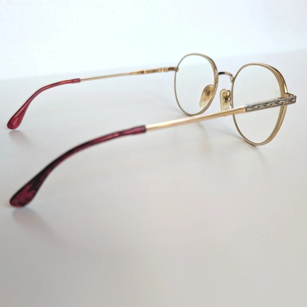 Liberty Gold Tone Frames Round Red Shiny‎ Filigree Glasses WY-15 FRAMES ONLY